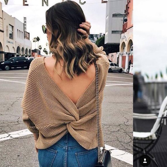 Miracle Sweaters - Cropped Beige Twist Knotted Back Shrug Sweater